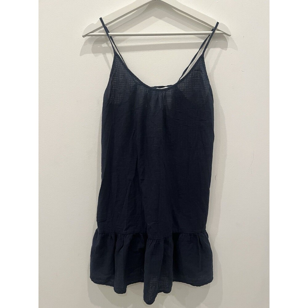 J Crew Navy Crinkle Cotton Beach Mini Dress Xs Flounce Hem